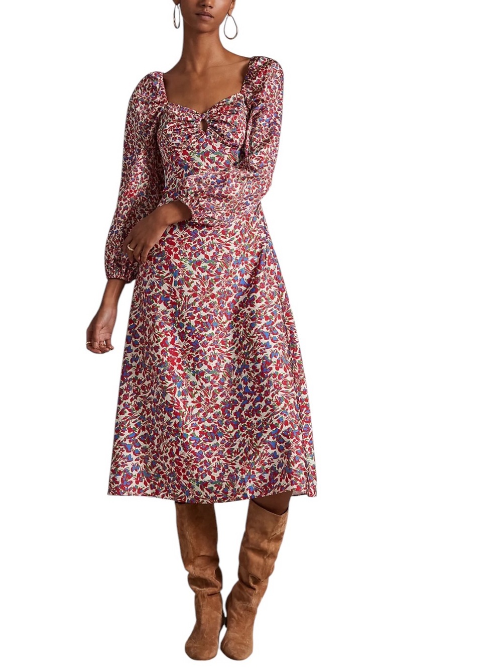 Sachin + Babi Floral Midi Dress Puff Sleeve Cottagecore Feminine Romantic Party